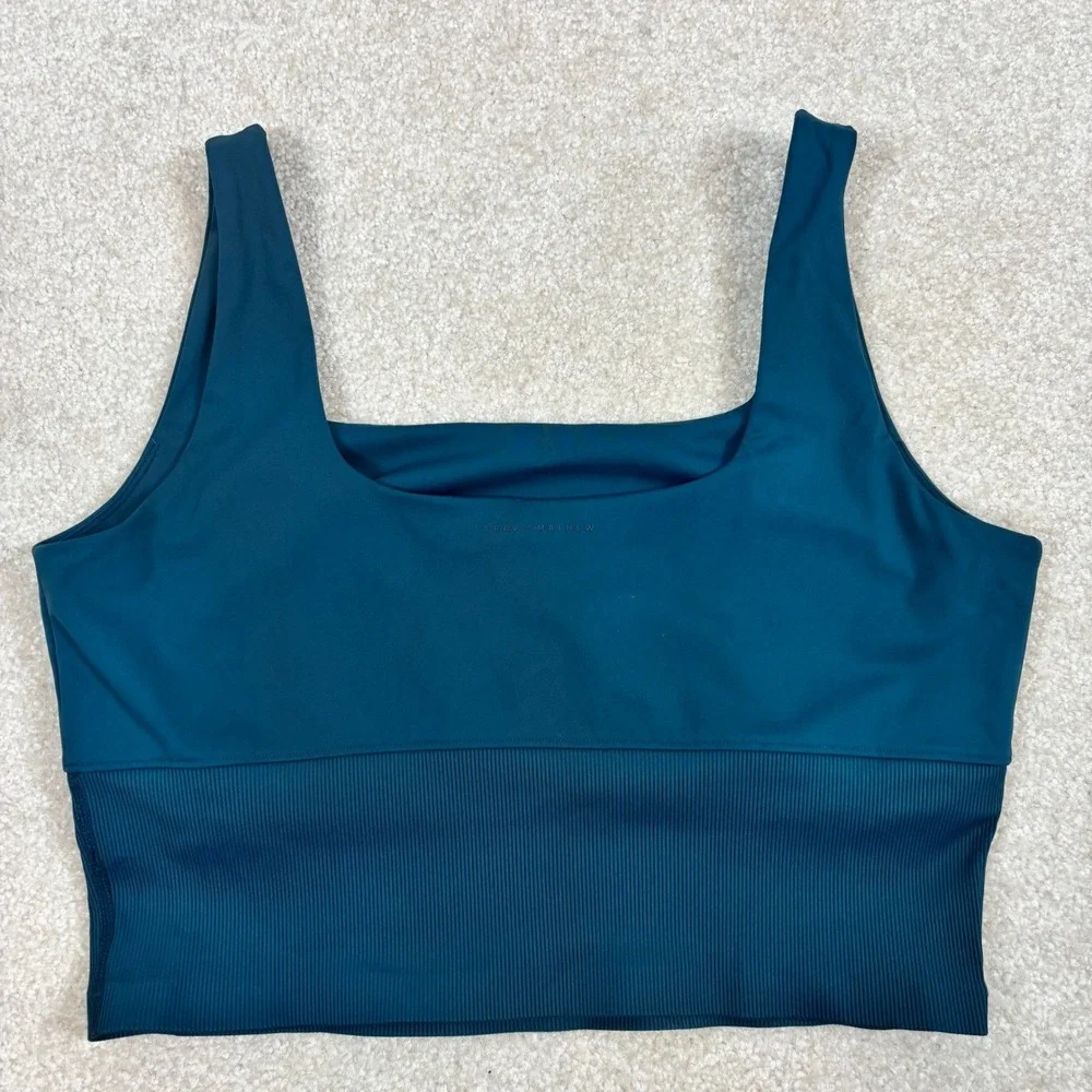 TravisMathew MoveKnit Sports Bra‎ Reflecting Pond Blue Square Neck Ribbed XL NWT